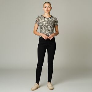 NWT Antistar Black & White Animal Cheetah Zebra Print Short Sleeve Sheer size L